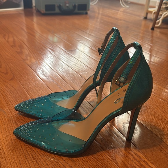 Mix No. 6 Arlette Aqua Blue Iridescent Mermaid Point Toe Heel Pumps - Picture 3 of 6